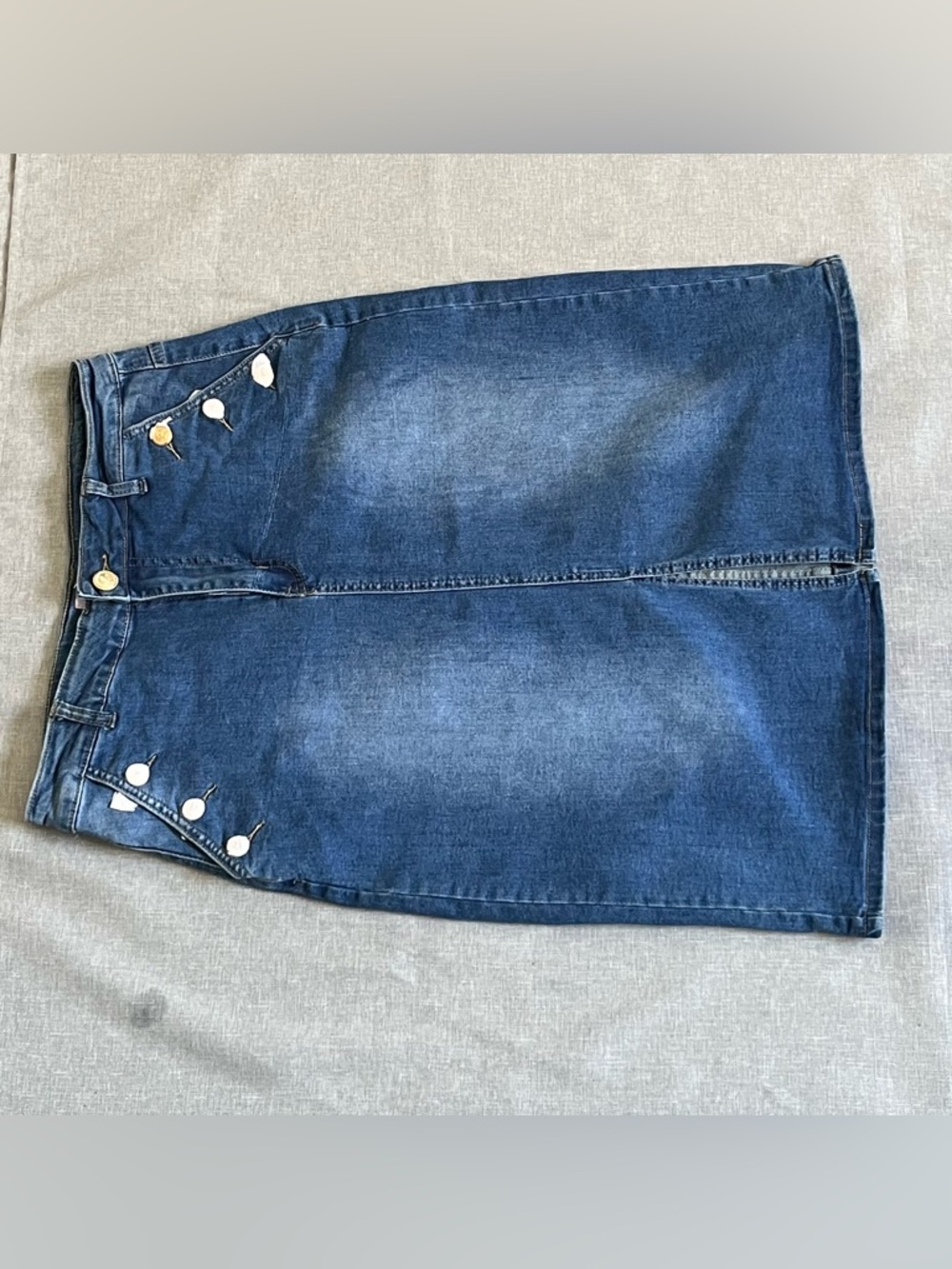 Asymmetrical Dark Blue Denim Skirt with Button Detail